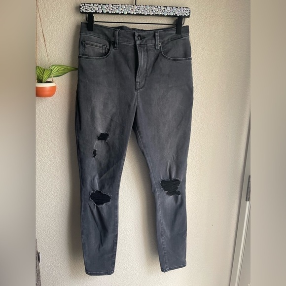 Good American Black Good Legs Crop High Waist Skinny Jeans Size 6/28 GLC961T - Picture 3 of 5